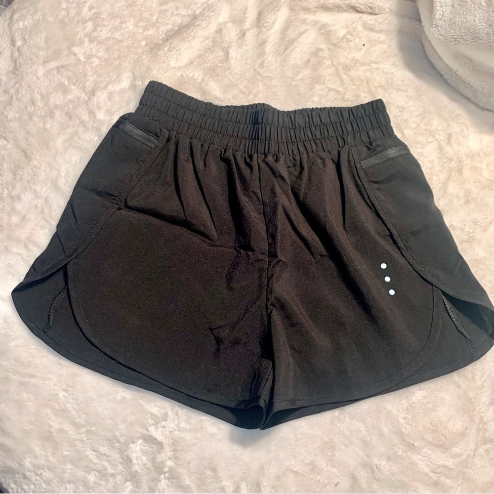 NEW Athletic Shorts Small Amazon Black Elastic Smocked Waist Zipper Pocket